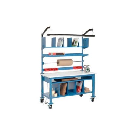 GLOBAL EQUIPMENT Complete Mobile Packing Workbench, ESD Safety Edge, 60"W x 30"D 244189A